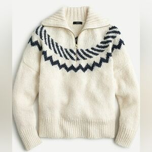 J. Crew Womens Zip Up Sweater in Cream and Navy M/L